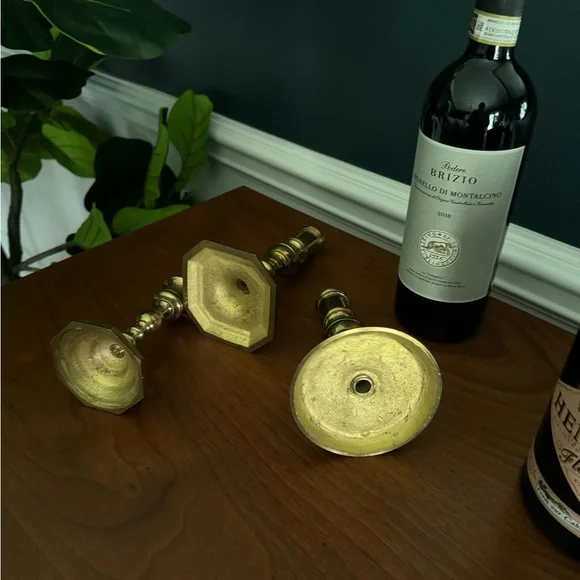 3 brass candleholders Accents